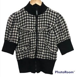 ASHLEY Y2K Cropped Bomber jacket Black and white Gingham 1/2 sleeves size Medium